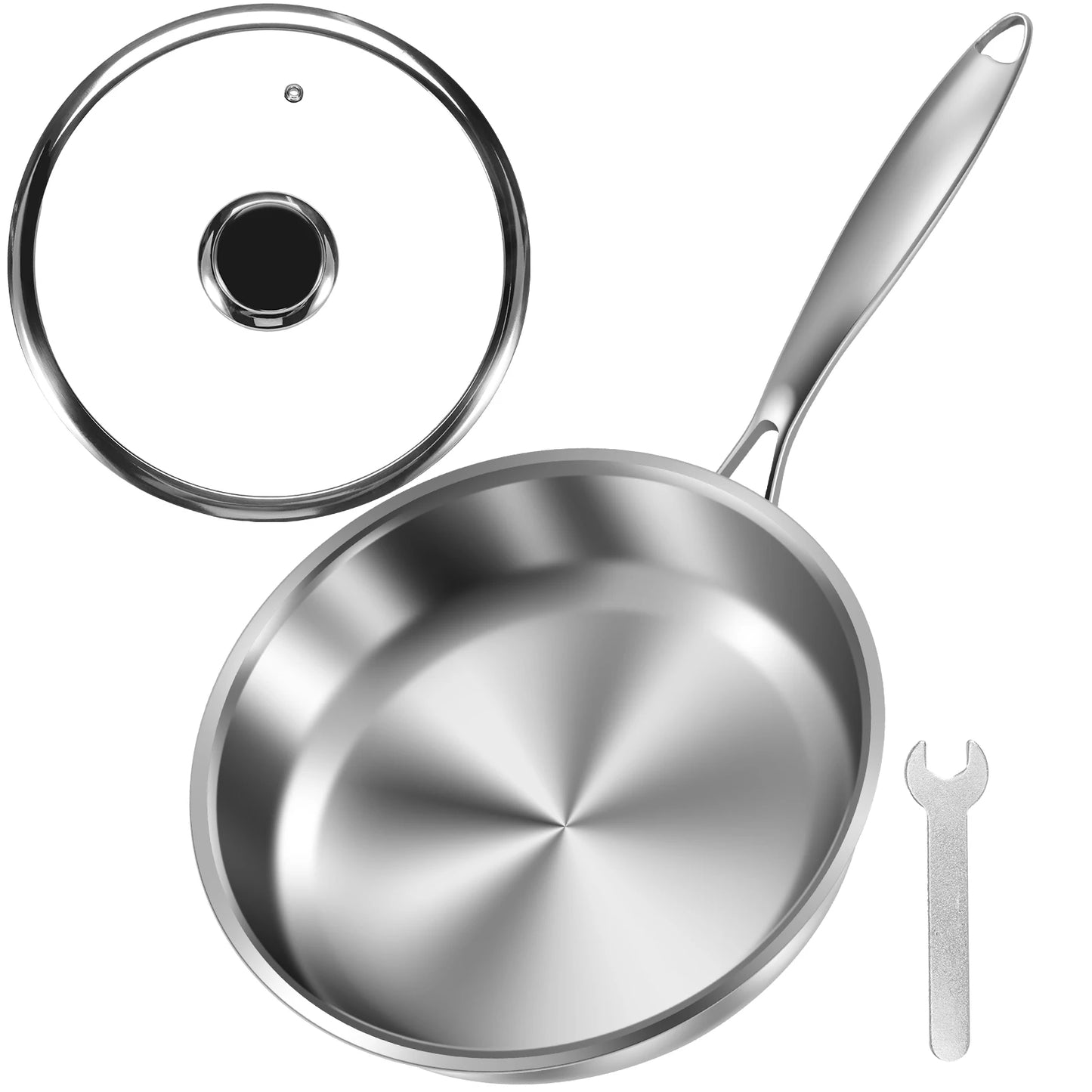 Stainless Steel Skillet with Clear Glass Lid – Uncoated, 304 Even-Heat Cooking Pan for Stir-Fry, Sauteing, Frying & Daily Kitchen Use – Size: 26cm