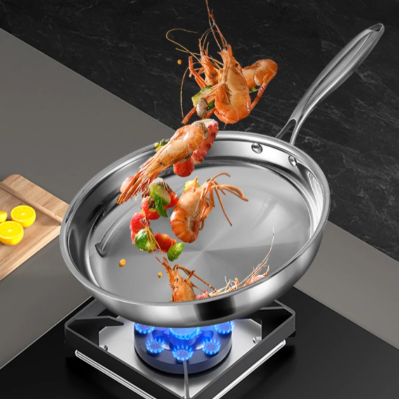 Stainless Steel Frying Pan with Long Handle – Premium Tri-Ply Construction–Professional Chef’s Skillet for Searing, Sautéing, Stir-Frying, Simmering & Pan-Frying Daily Meals– Induction, Gas & Electric Compatible Available in 22cm, 24cm, 26cm, 28cm & 30cm