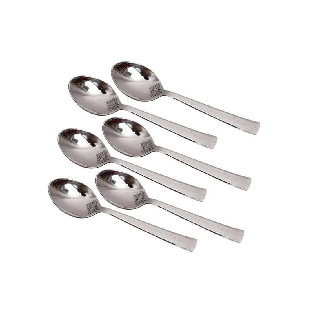 Handmade Hammered Stainless Steel Coffee Spoon Cutlery Set, 6 Pieces