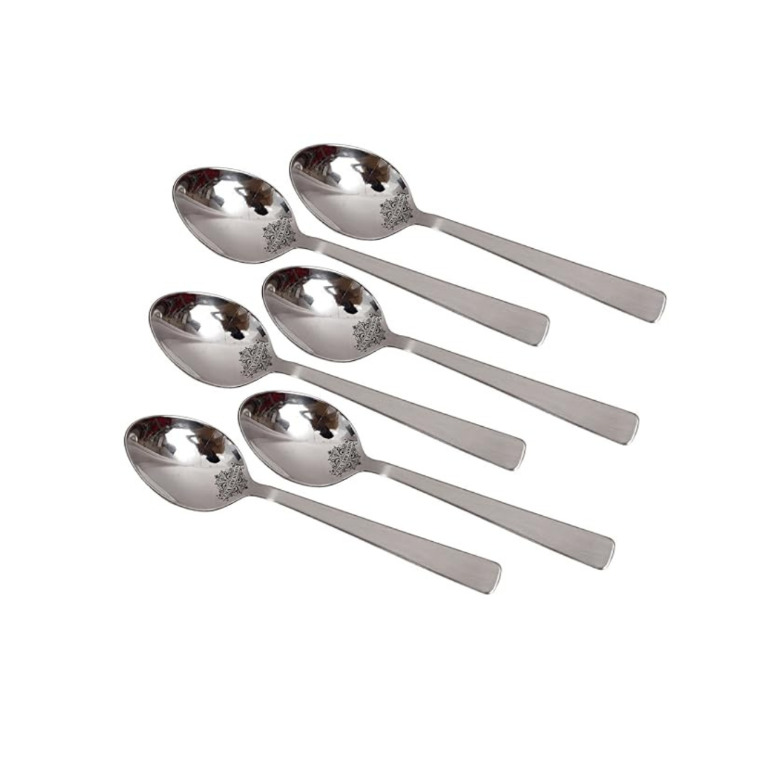 Matt Finsh Stainless Steel Dessert Spoon Cutlery Set, 6 Pieces