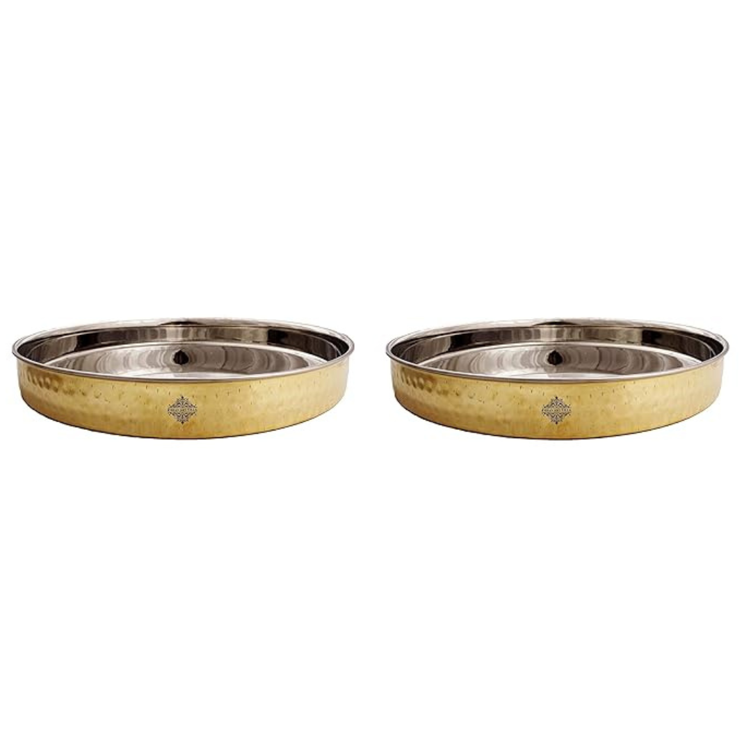 Brass Steel Thali Plate Dinnerware, 13.4 inch, 2 Pieces