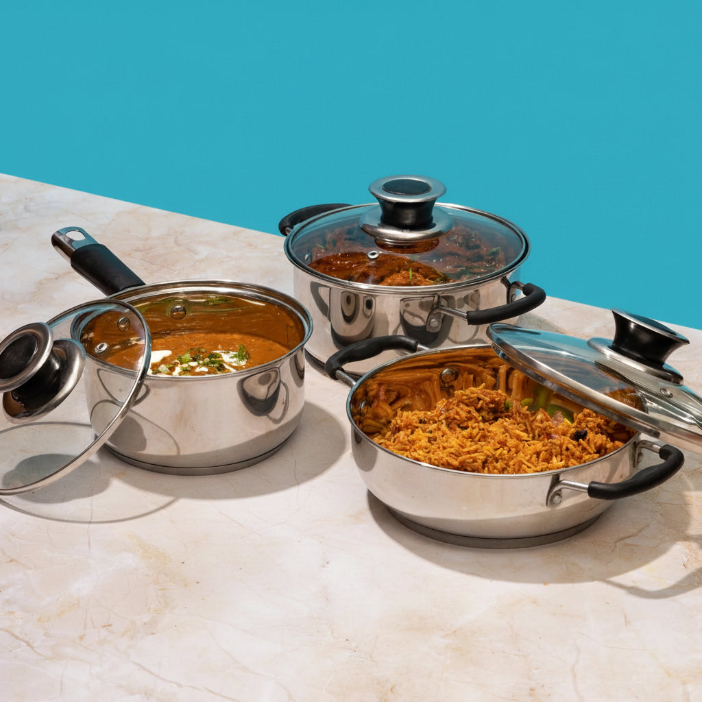 Stainless Steel Induction Friendly Master Chef Cookware Set Piece Set of 3