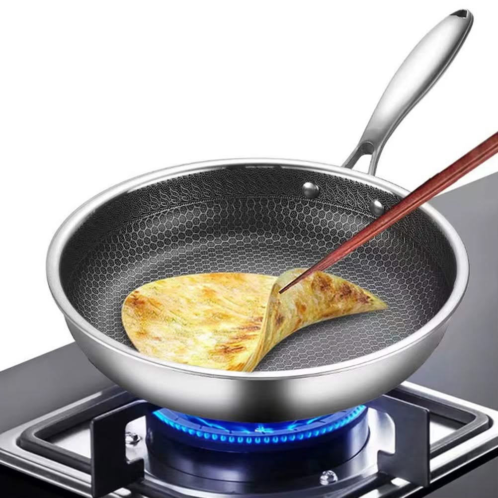 Honeycomb Stainless Steel Frying Pan with Handle – Thickened Design for Seafood and More, 24cm