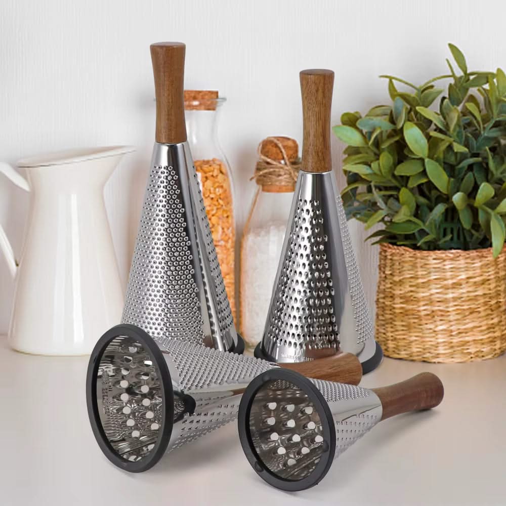 Modern Multi-functional Cone-Shaped Grater 3-Side Grater and Zester – Ideal for Cheese, Vegetables, and Fruits in the Kitchen (Silver), Available in 4 Sizes