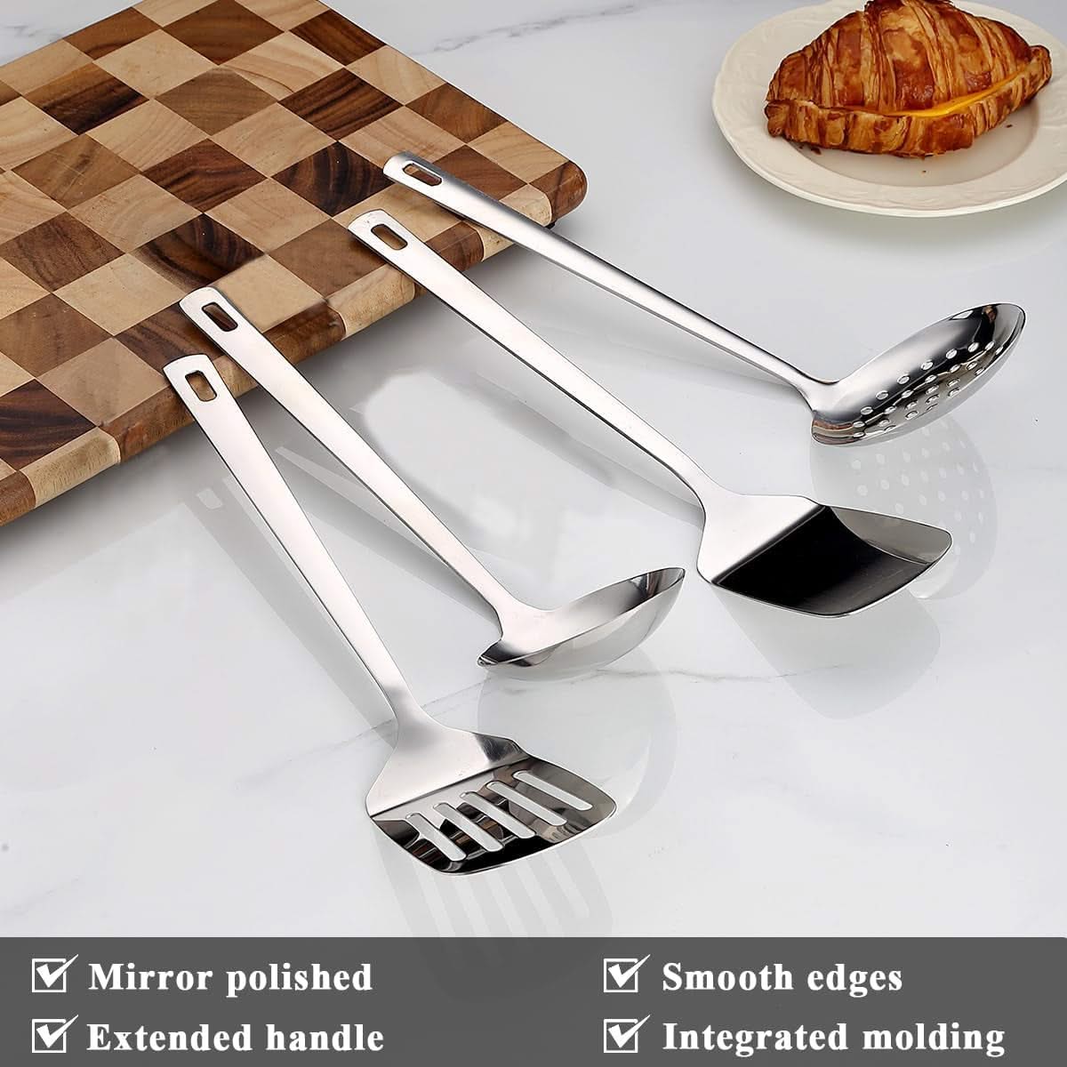 4-Piece Stainless Steel Kitchen Utensils Set – Includes Metal Spatula, Kitchen Skimmer, Soup Ladle, and Essential Cooking Tools