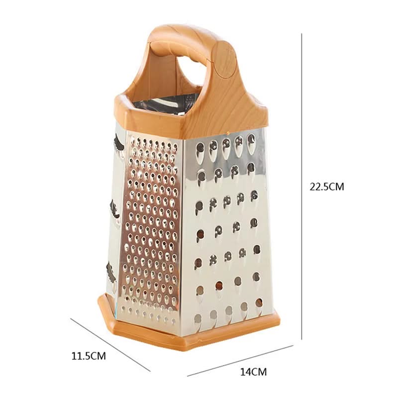 6-in-1 Stainless Steel Box Grater with Handle – Multipurpose All-in-One Shredder for Cheese, Vegetables, and More, Ideal for Grating, Slicing, and Zesting