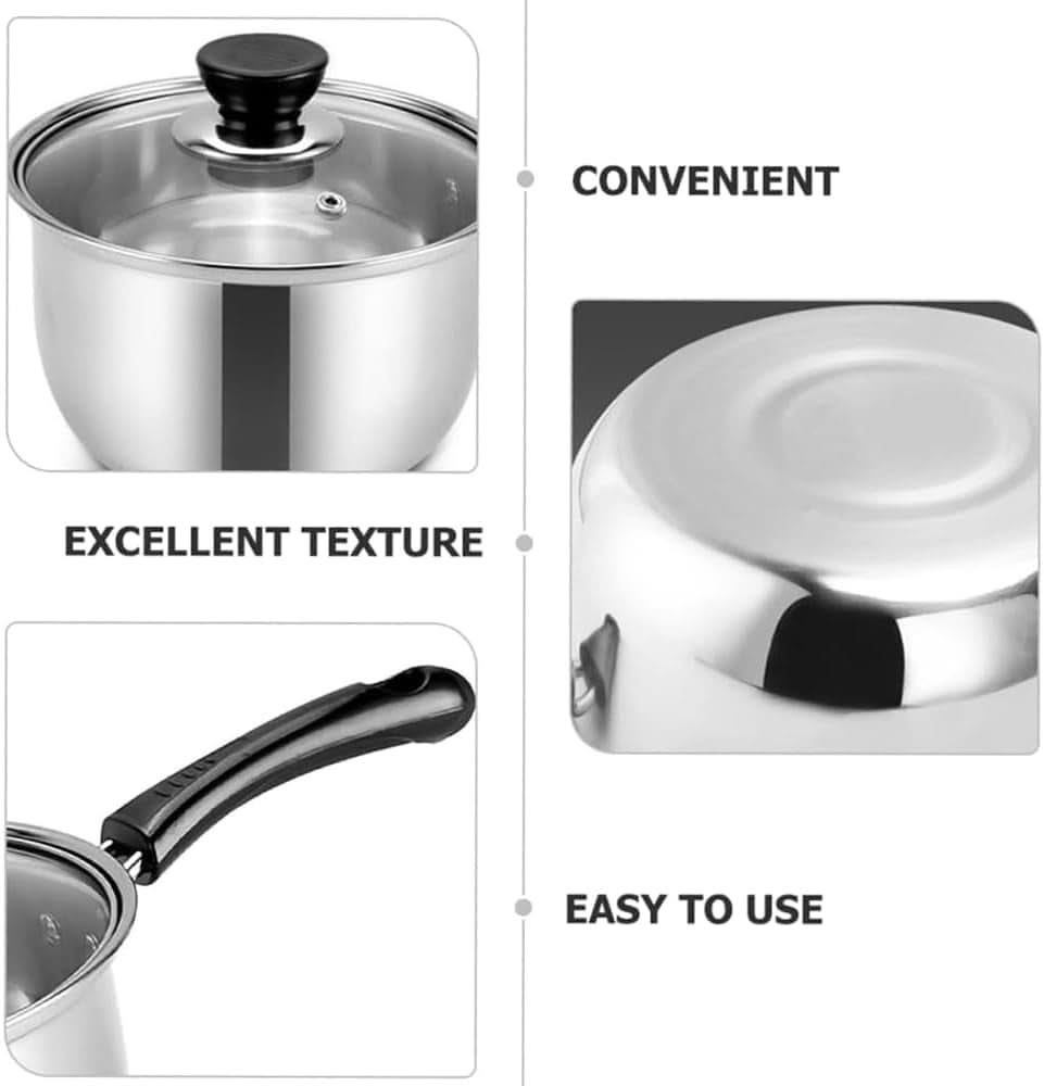 3-Piece Stainless Steel Saucepan Set with Glass Lids – Includes 16cm, 18cm, & 20cm Pans, Compatible with Induction, Gas, and Electric Hobs