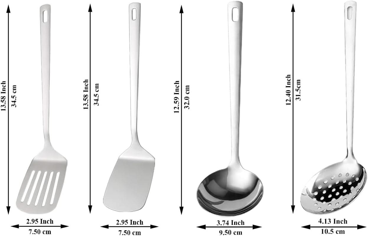 4-Piece Stainless Steel Kitchen Utensils Set – Includes Metal Spatula, Kitchen Skimmer, Soup Ladle, and Essential Cooking Tools