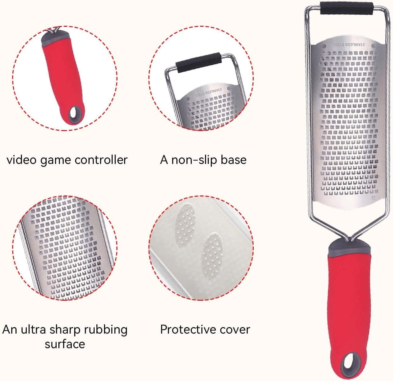 Stainless Steel Kitchen Cheese Grater – Flat Handheld Lemon Zester with Handle, Perfect for Cheese, Chocolate, Potato, Garlic, Ginger, and More