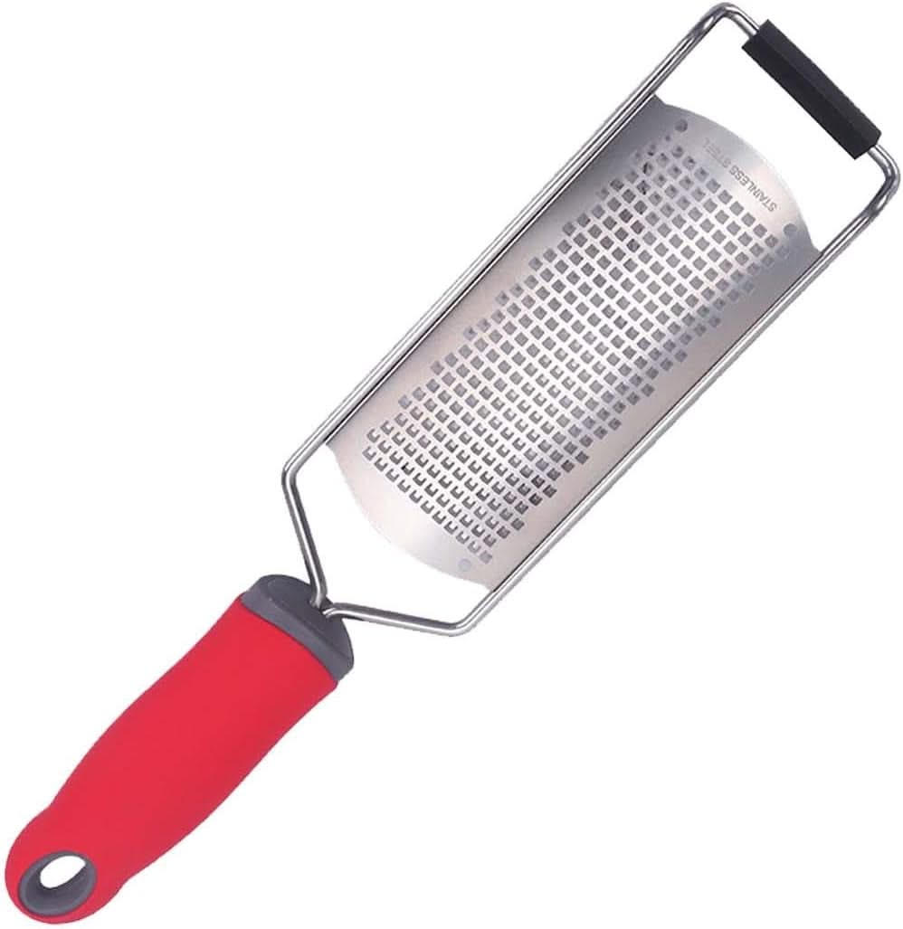 Stainless Steel Kitchen Cheese Grater – Flat Handheld Lemon Zester with Handle, Perfect for Cheese, Chocolate, Potato, Garlic, Ginger, and More