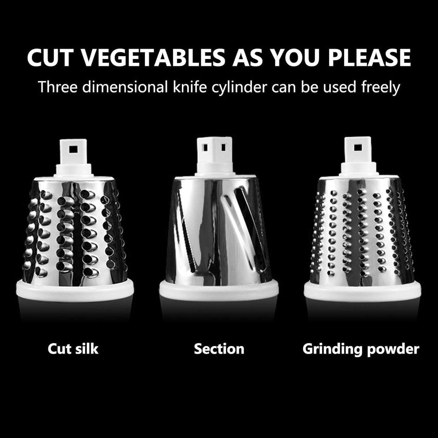 3 in 1 Rotary Cheese Grater – Multifunctional Slicer and Shredder with Easy-to-Swap Stainless Steel Interchangeable Rotating Drum Blades for Effortless Kitchen Prep Tool