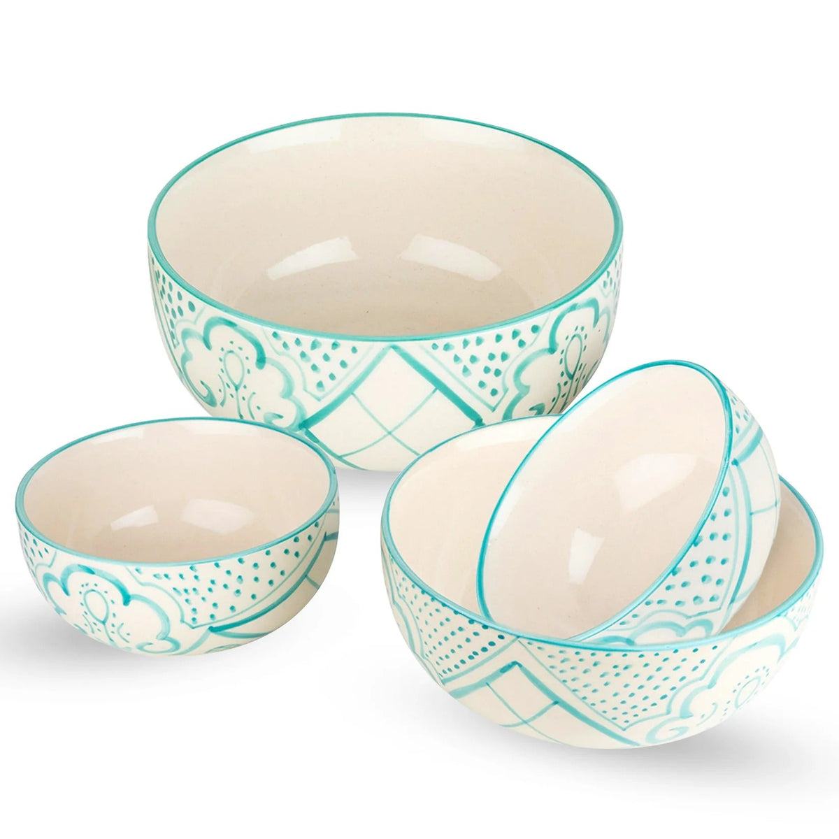 Ceramic Bowl for Snack Dinner 4pcs (1400 ml 300 ml 260 ml 120 ml) Ramen Soup Microwave Safe Mixed Sizes
