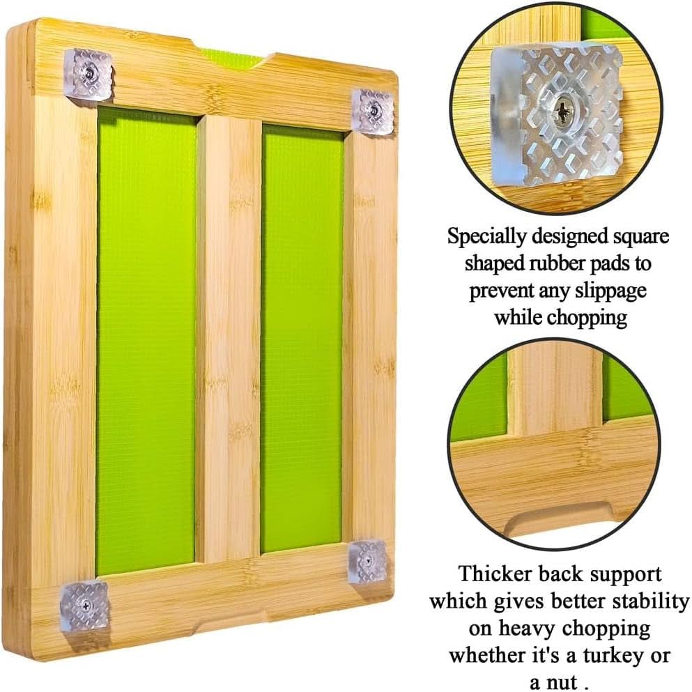 8 in 1 Extra Large Bamboo Wooden Chopping Boards Set with 7 Colour Coded PP Mats (Meat Bread Fish Cheese Dairy) Organic Antibacterial Odour Resistant Dishwasher Safe (42 X 34 X 3.5Cm)