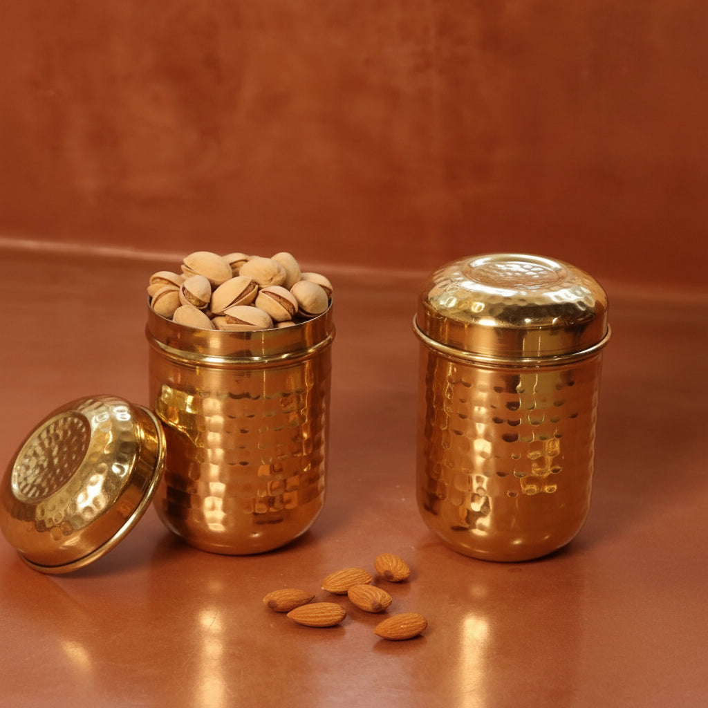 Brass Storage Canister Hammered Extra Small Set of 2