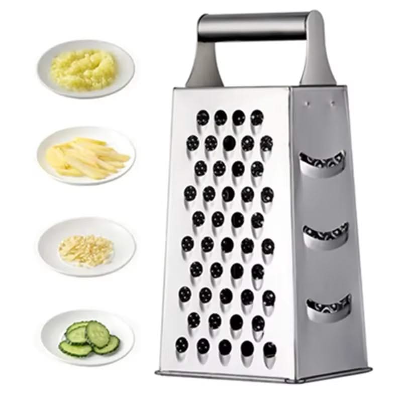 4-Sided Rectangular Stainless Steel Kitchen Grater & Zester with Handle – Versatile Food Shredder for Cheese, Potatoes, Vegetables, and More (Available in Gold, , Rose Gold, Rainbow, Silver and Wooden Handle)