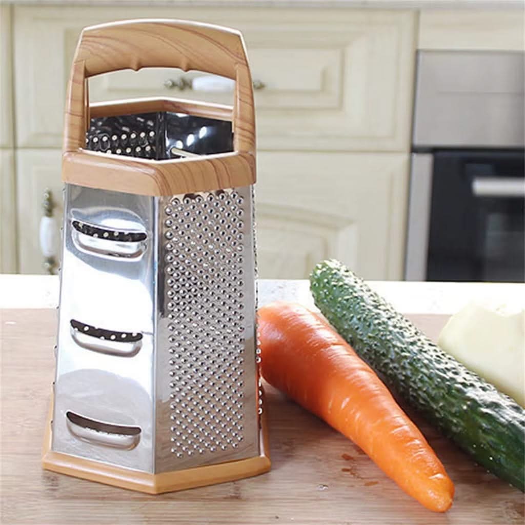 6-in-1 Stainless Steel Box Grater with Handle – Multipurpose All-in-One Shredder for Cheese, Vegetables, and More, Ideal for Grating, Slicing, and Zesting (Available in 25x12cm and 22x10cm Sizes)