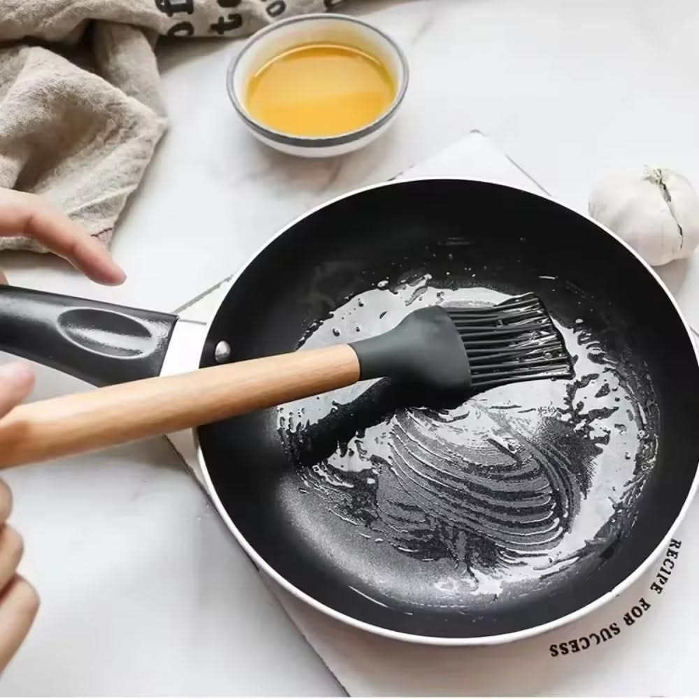 12-Piece Silicone Kitchen Utensils Set – Heat-Resistant Cooking Tools with Wooden Handles, Includes Non-Stick Spatulas, Spoons, Whisk, and Spoons for Everyday Use