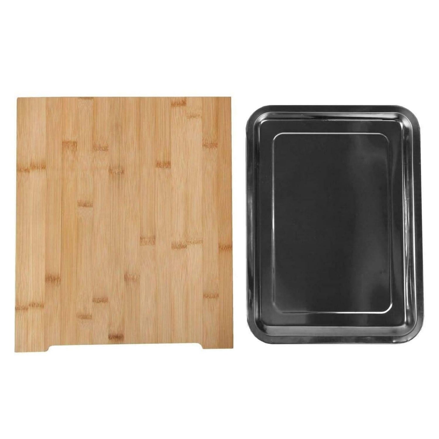 Wooden Bamboo Chopping Board with Sliding Stainless Steel Tray – Durable Cutting and Slicing Surface for Everyday Kitchen Use