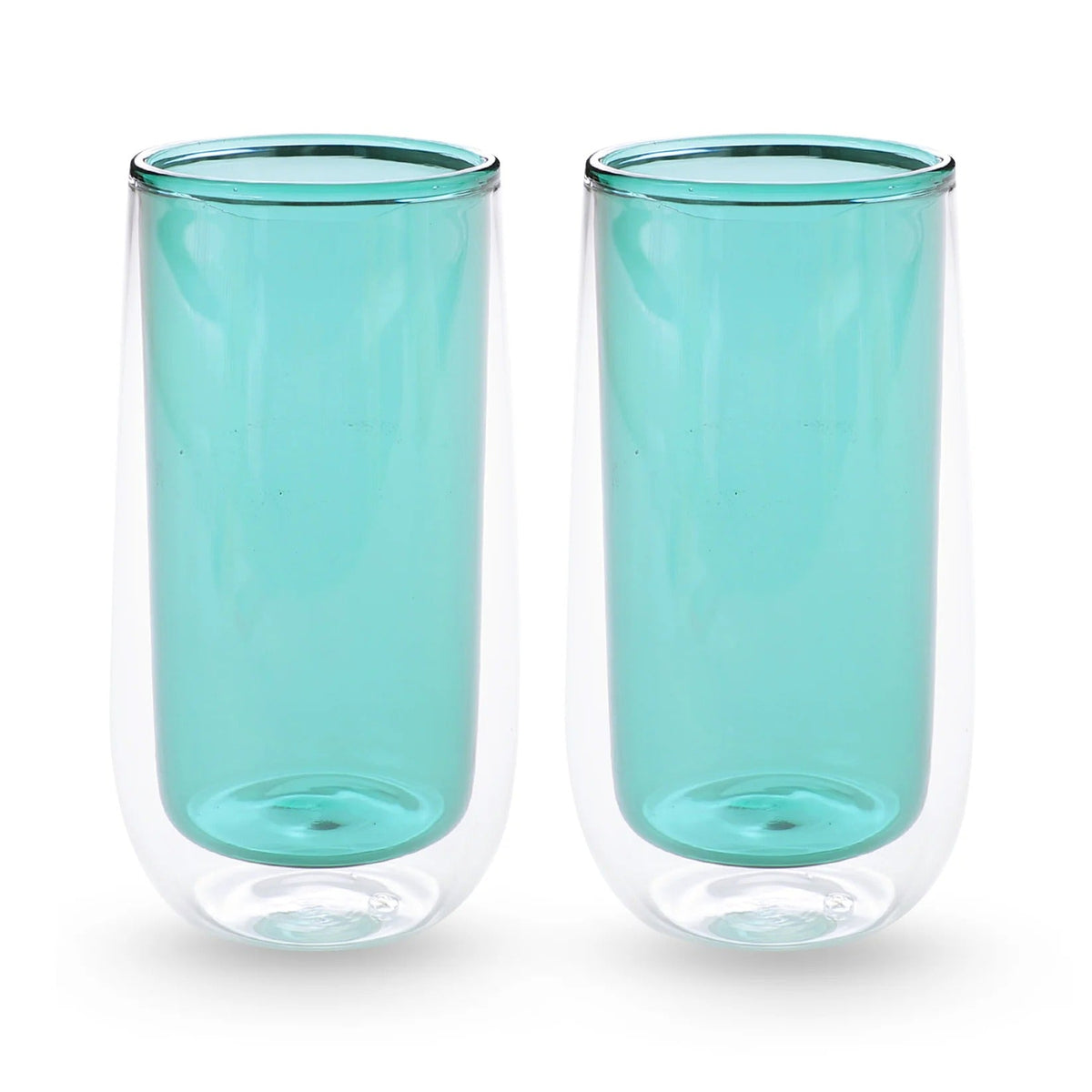 Double Wall Borosilicate Glass Coffee Mug Set of 2 (240 ml), Green