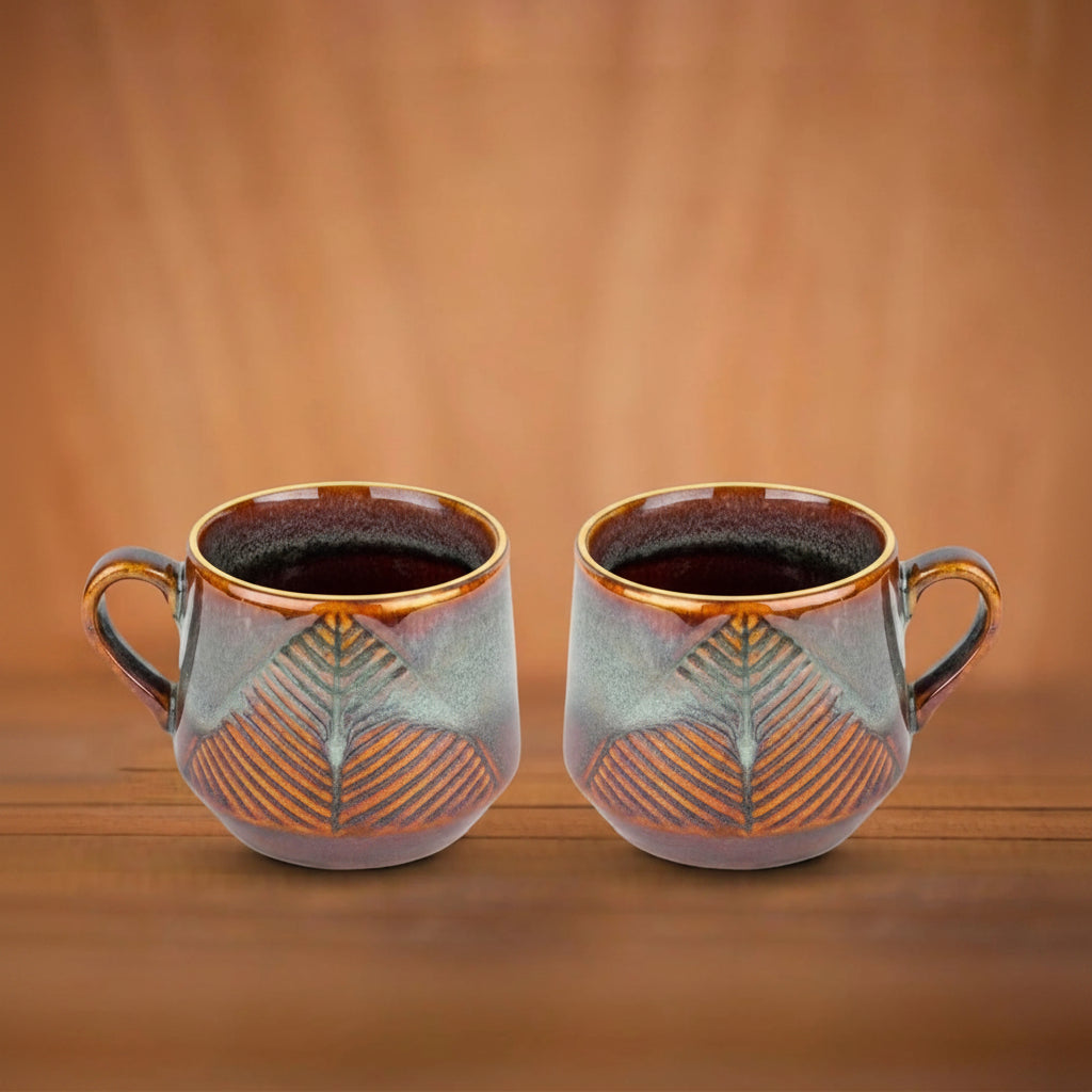 Ceramic Tea Coffee Cup 200 ml x 2 Microwave Safe Glossy Finish Brown Mug Set Pack of 2