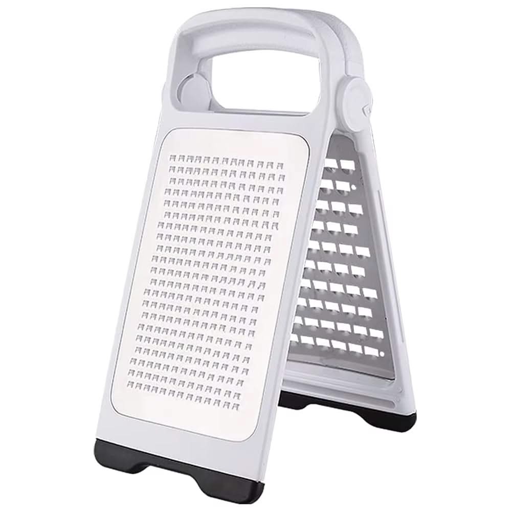 Modern Multifunctional Space-Saving Vertical Foldable Stainless Steel Grater—Double-Sided Design for Fine Grating of Cheese, Vegetables, and Fruit