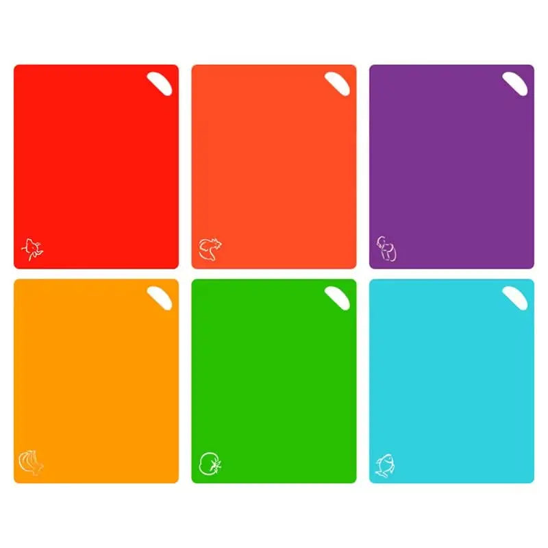 6-Piece Colorful Flexible Plastic Cutting Mats – Non-Slip Chopping Boards with Food Iconsfor Organized and Hygienic Kitchen Use