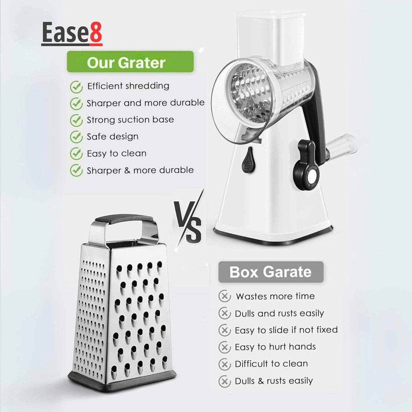 3 in 1 Rotary Cheese Grater – Multifunctional Slicer and Shredder with Easy-to-Swap Stainless Steel Interchangeable Rotating Drum Blades for Effortless Kitchen Prep Tool