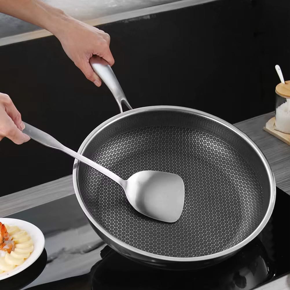 Honeycomb Stainless Steel Frying Pan with Handle – Thickened Design for Seafood and More, 24cm