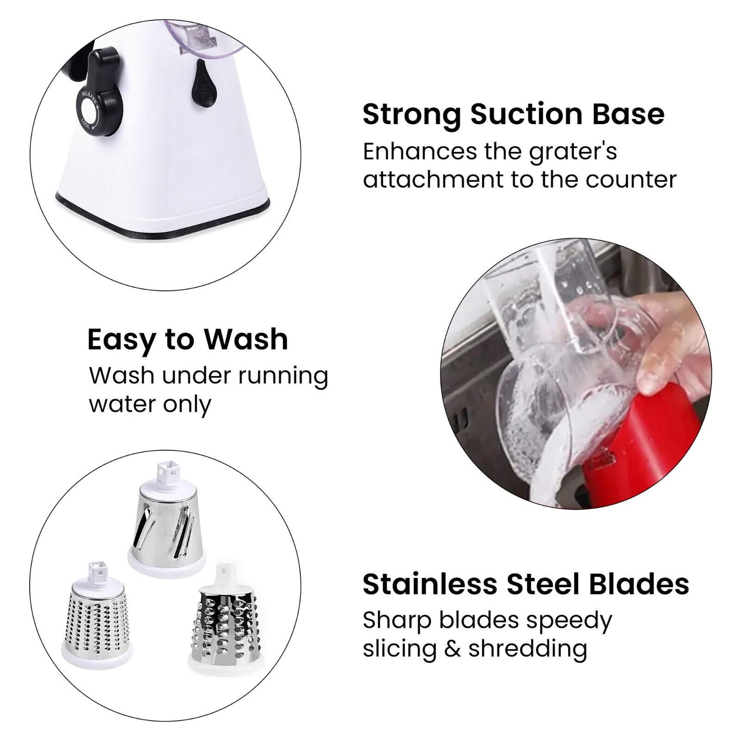 3 in 1 Rotary Cheese Grater – Multifunctional Slicer and Shredder with Easy-to-Swap Stainless Steel Interchangeable Rotating Drum Blades for Effortless Kitchen Prep Tool