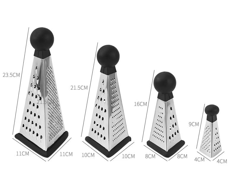 Multifunctional 3-Sided Triangle Kitchen Grater with Rubber BaseMultifunctional with Ergonomic Handle for Fruits, Vegetables, Cheese, and Garlic