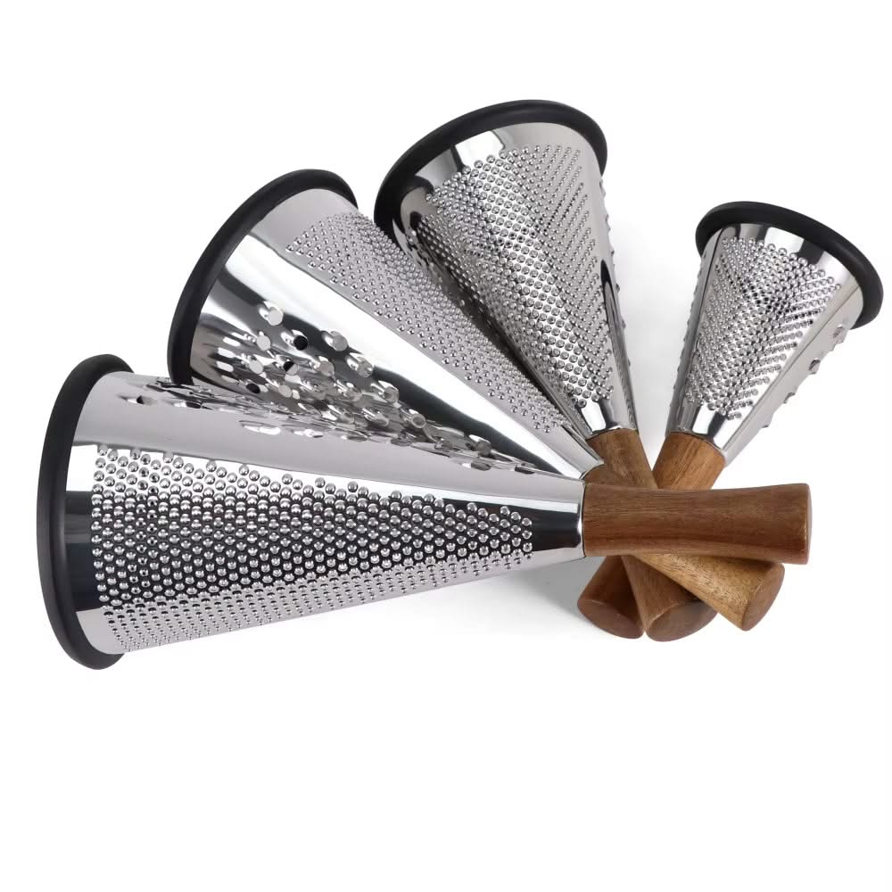 Modern Multi-functional Cone-Shaped Grater 3-Side Grater and Zester – Ideal for Cheese, Vegetables, and Fruits in the Kitchen (Silver), Available in 4 Sizes