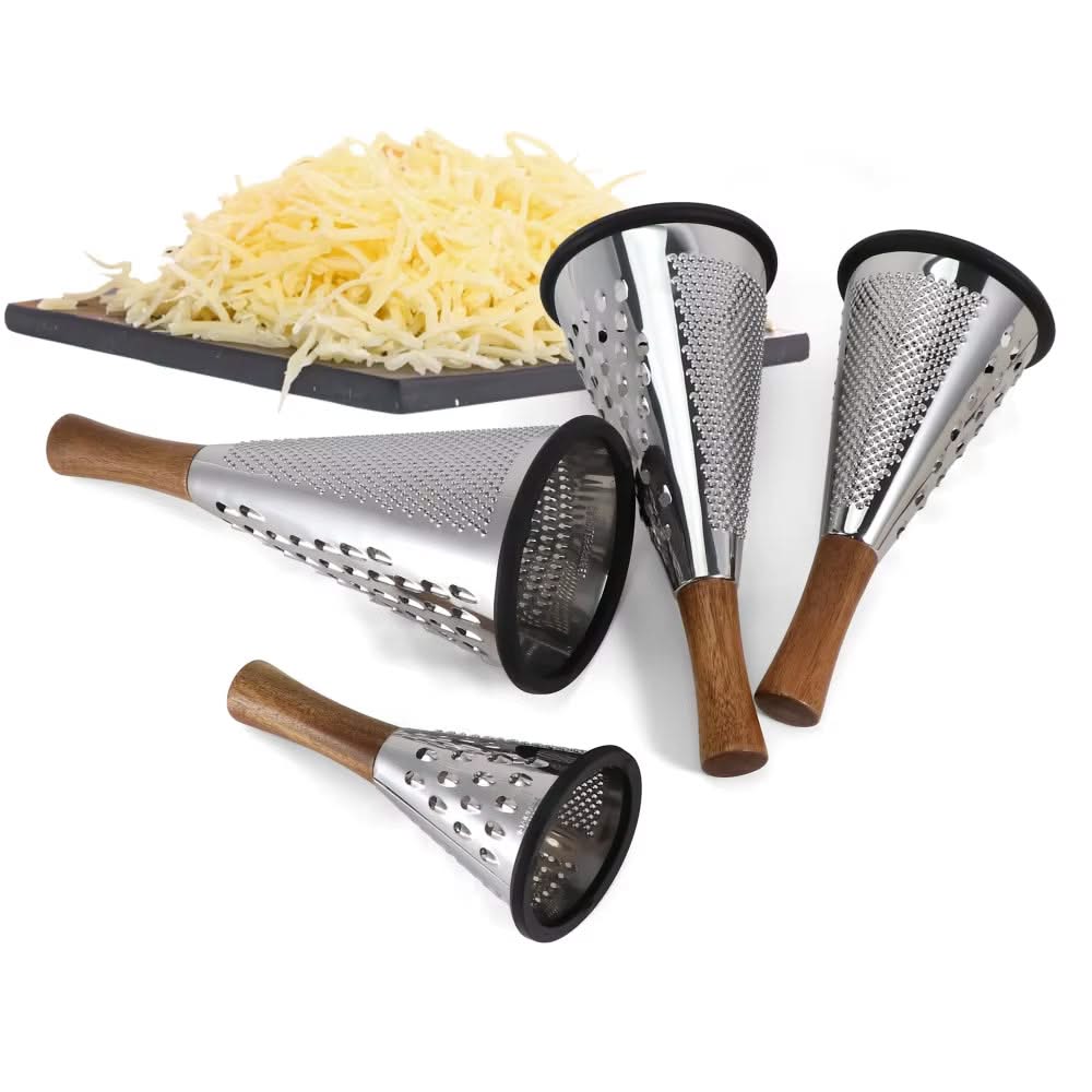 Modern Multi-functional Cone-Shaped Grater 3-Side Grater and Zester – Ideal for Cheese, Vegetables, and Fruits in the Kitchen (Silver), Available in 4 Sizes