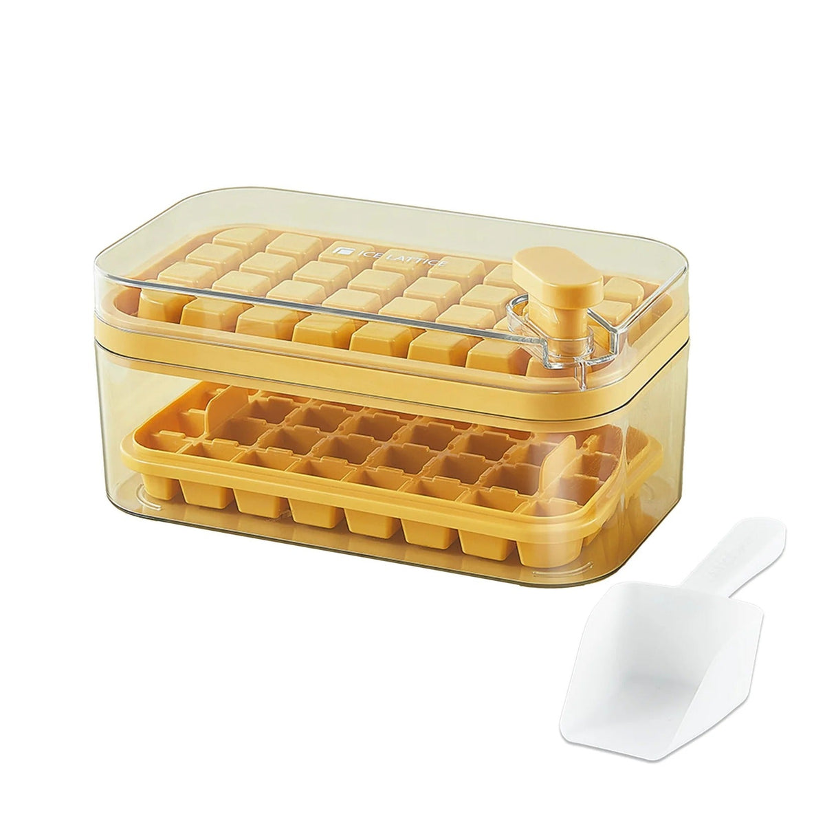 2 Layer Ice Cube Trays with Storage Box & Ice Scoop, 72 Compartments, BPA Free, Green