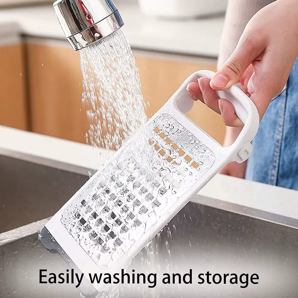 Modern Multifunctional Space-Saving Vertical Foldable Stainless Steel Grater—Double-Sided Design for Fine Grating of Cheese, Vegetables, and Fruit