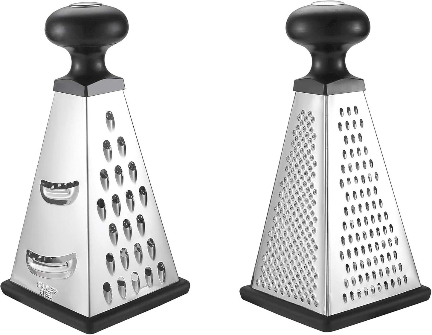 Multifunctional Stainless Steel 4-Sided Pyramid Kitchen Grater with Non-Slip Base and Ergonomic Handle – Ideal for Grating, Slicing, and Zesting Fruits, Vegetables, Cheese, and Garlic(Silver, Black)