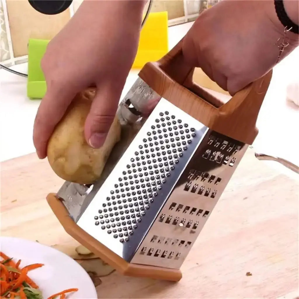 6-in-1 Stainless Steel Box Grater with Handle – Multipurpose All-in-One Shredder for Cheese, Vegetables, and More, Ideal for Grating, Slicing, and Zesting–Size:22x10cm