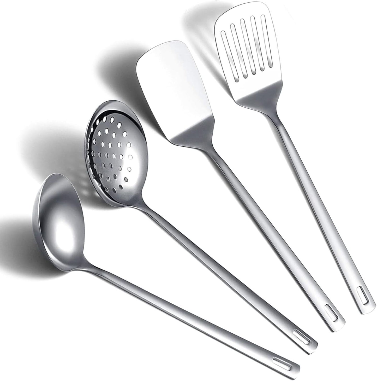 4-Piece Stainless Steel Kitchen Utensils Set – Includes Metal Spatula, Kitchen Skimmer, Soup Ladle, and Essential Cooking Tools