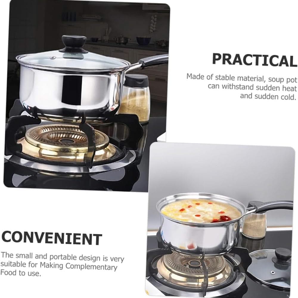 3-Piece Stainless Steel Saucepan Set with Glass Lids – Includes 16cm, 18cm, & 20cm Pans, Compatible with Induction, Gas, and Electric Hobs