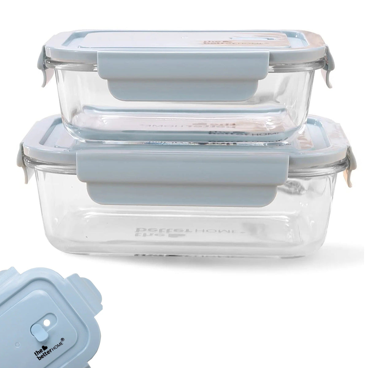 Borosilicate Glass Lunch Box Set of 2, 680 ml & 1040 ml, Microwave Safe, Airtight