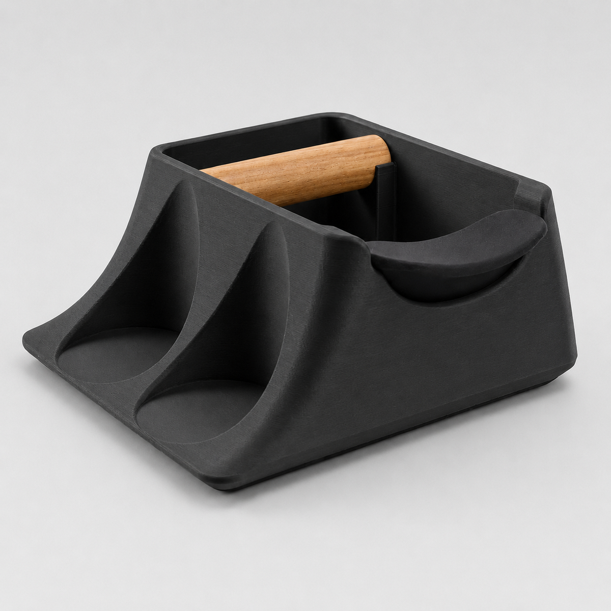 3-in-1 Espresso Knock Box, Tamping Station & Tamper Holder Matte Charcoal