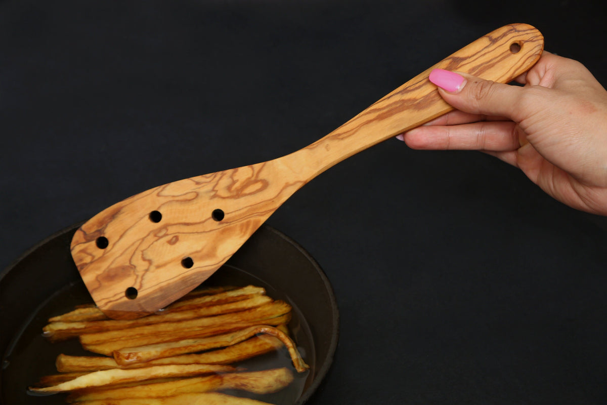 Olive Wood Spatula with Holes 30 cm