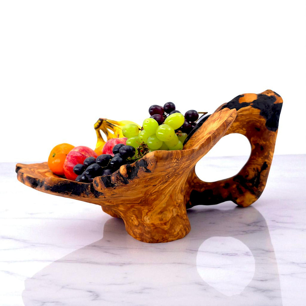 Hand-Carved Olive Wood Fruit Basket | Rustic Centrepiece | 45×45×20 cm