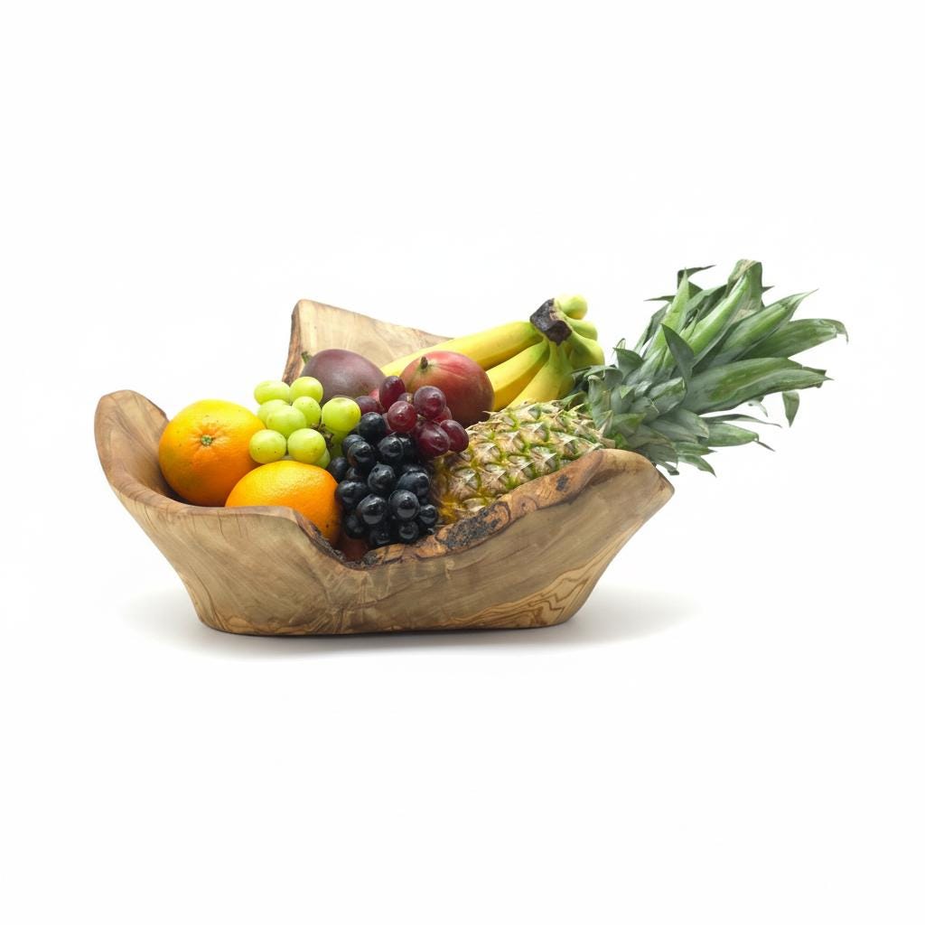 Hand-Carved Olive Wood Fruit Basket | Rustic Centrepiece | 45×35×20 cm