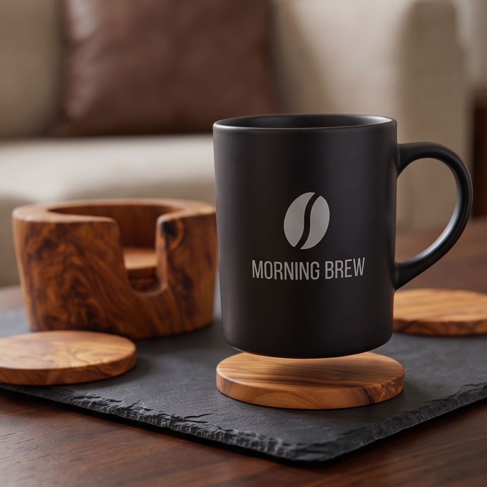 Handcrafted Olive Wood Coaster Set - Rustic Round Drink Coasters with Holder