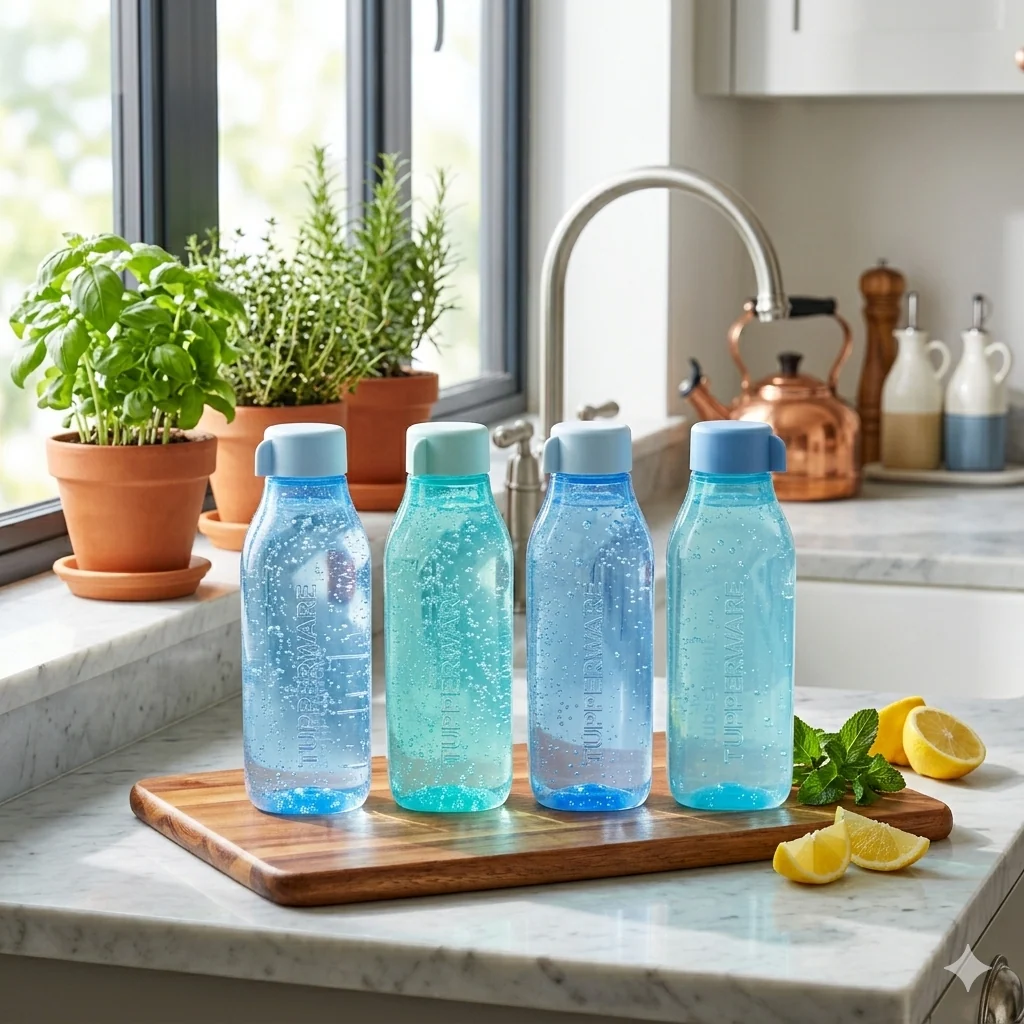 Eco 1 L Square Water Bottle Set of 4