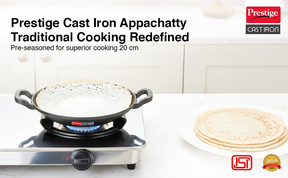 Cast Iron Cookware Appachetty with Glass Lid 20 cm Diameter