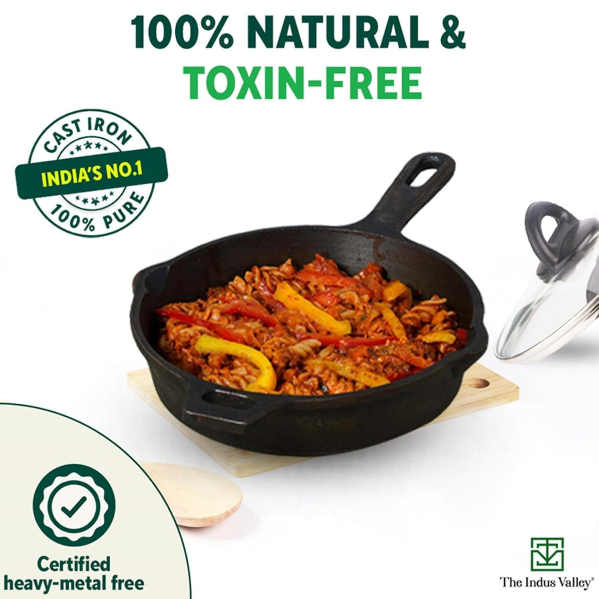 Super Smooth Cast Iron Fry Pan with Glass Lid