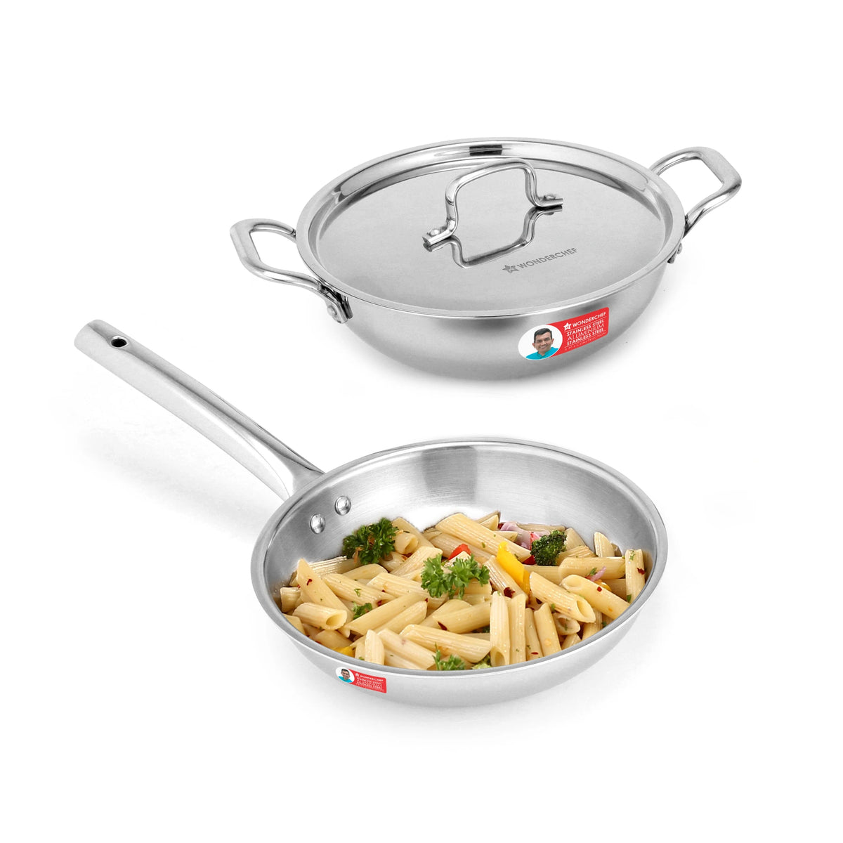 Triply Stainless Steel 3 Pcs Cookware Set (Fry Pan 20 cm + Kadhai 24 cm)
