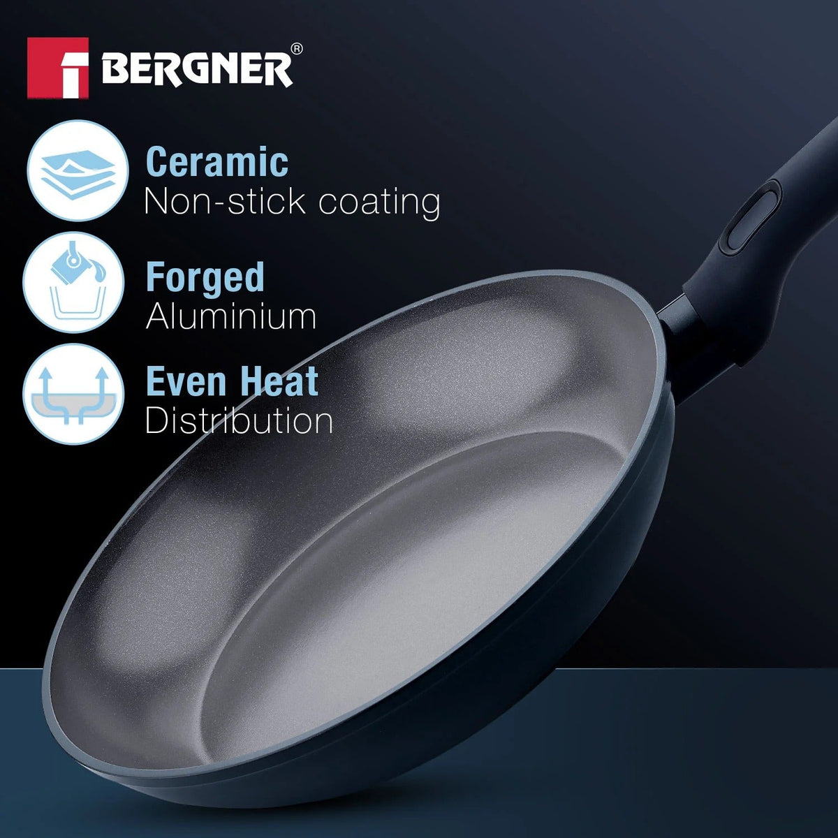 Bergner Jade 24cm Ceramic Non-Stick Fry Pan with Glass Lid Induction