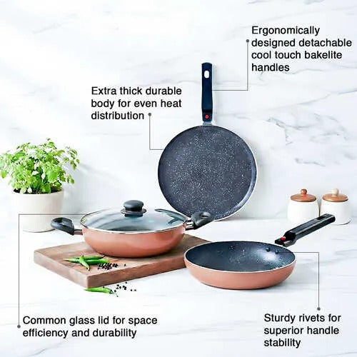 Festival Pack Induction Bottom Non-Stick Aluminium Cookware Set 3 Pcs